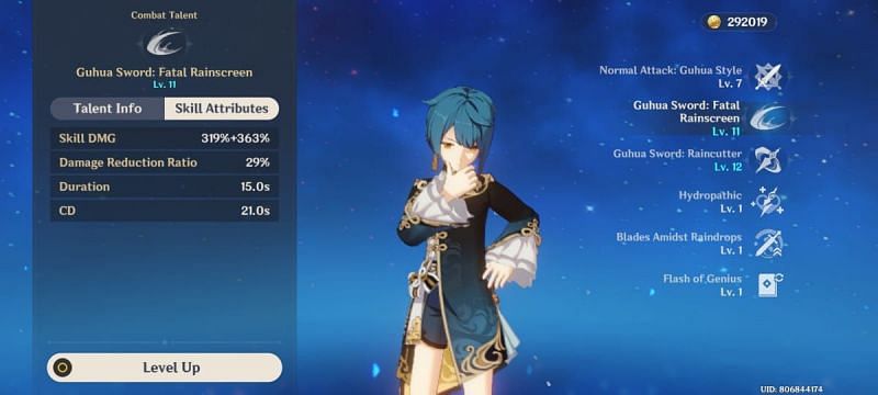 Xingqiu's elemental skill stats